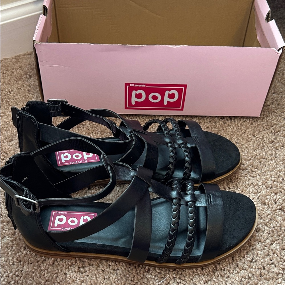 Pop Black Strappy Women's Sandals